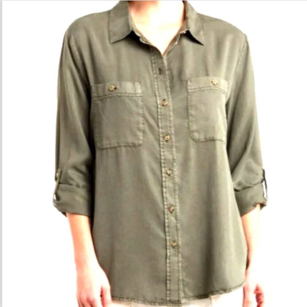 Sanctuary Lyocell Boyfriend Button-Up Shirt Sz M Green #205F